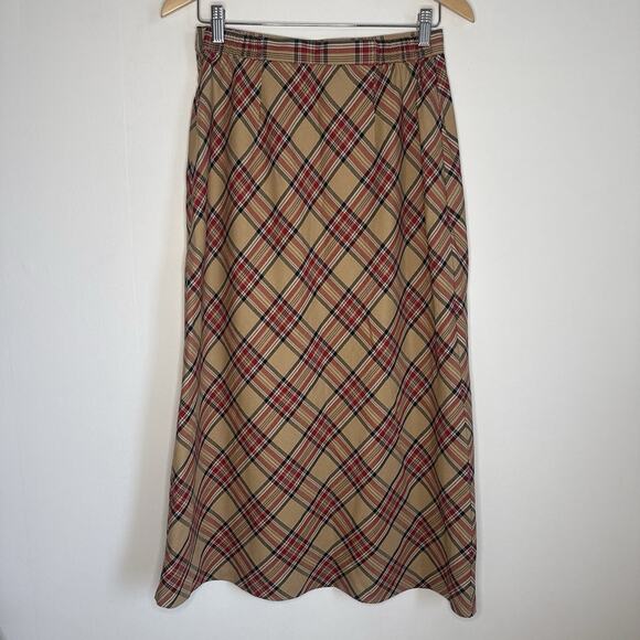 NWT Sag Harbor Plaid Bias Midi Skirt Camel Red Tartan Lined Vintage Y2K Size 8 - Picture 6 of 12